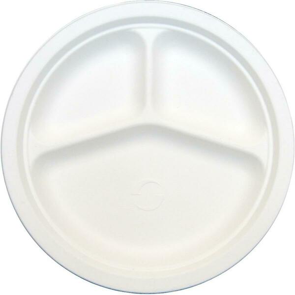 Green Wave International TW-POO-005 PE 10 in. 3 Compartment Bagasse Evolution Plate, White TW-POO-005  (PE)